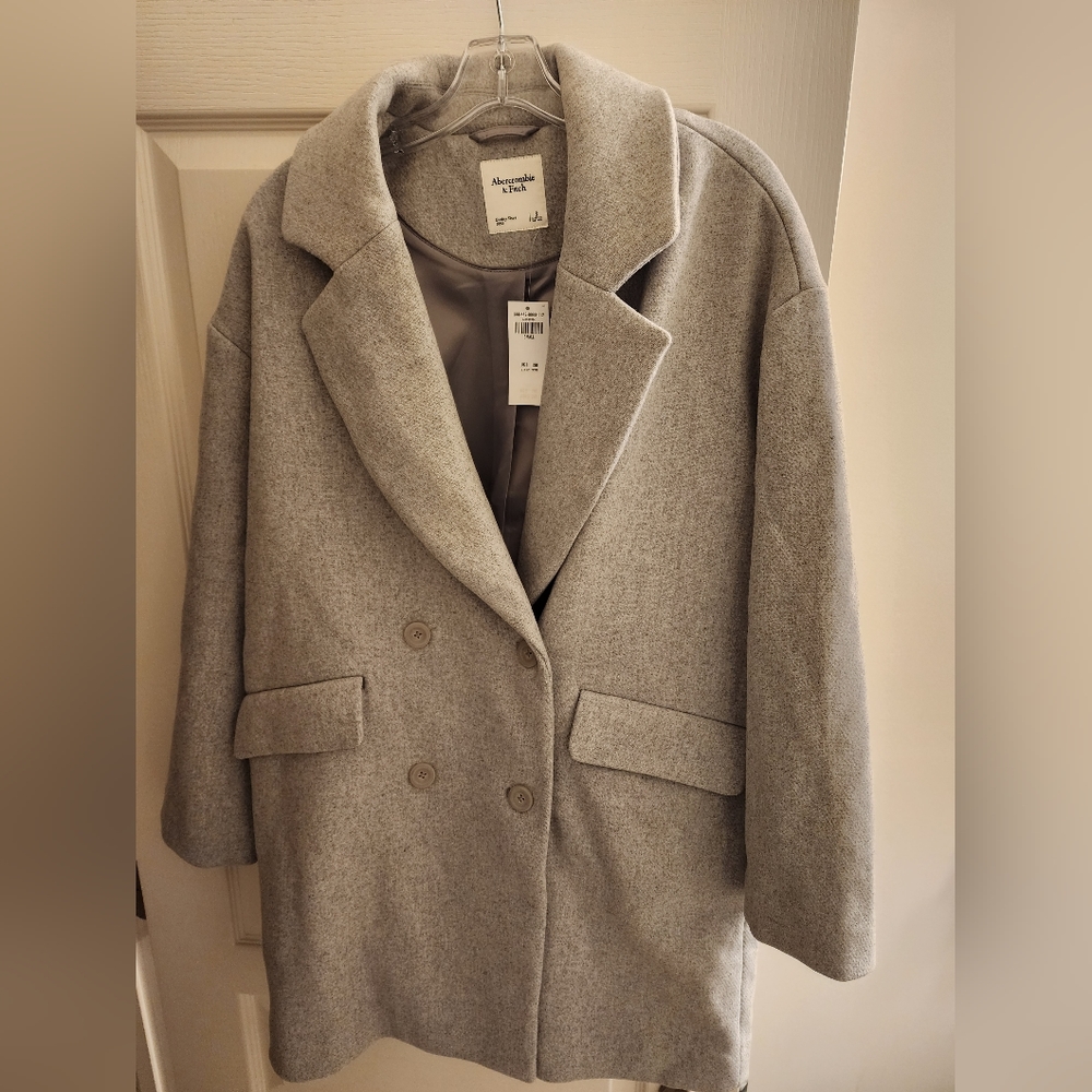 Abercrombie & Fitch light grey oversized wool blend coat, size small